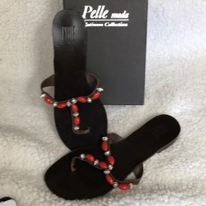 Pelle Moda rhinestone and orange bead sandals